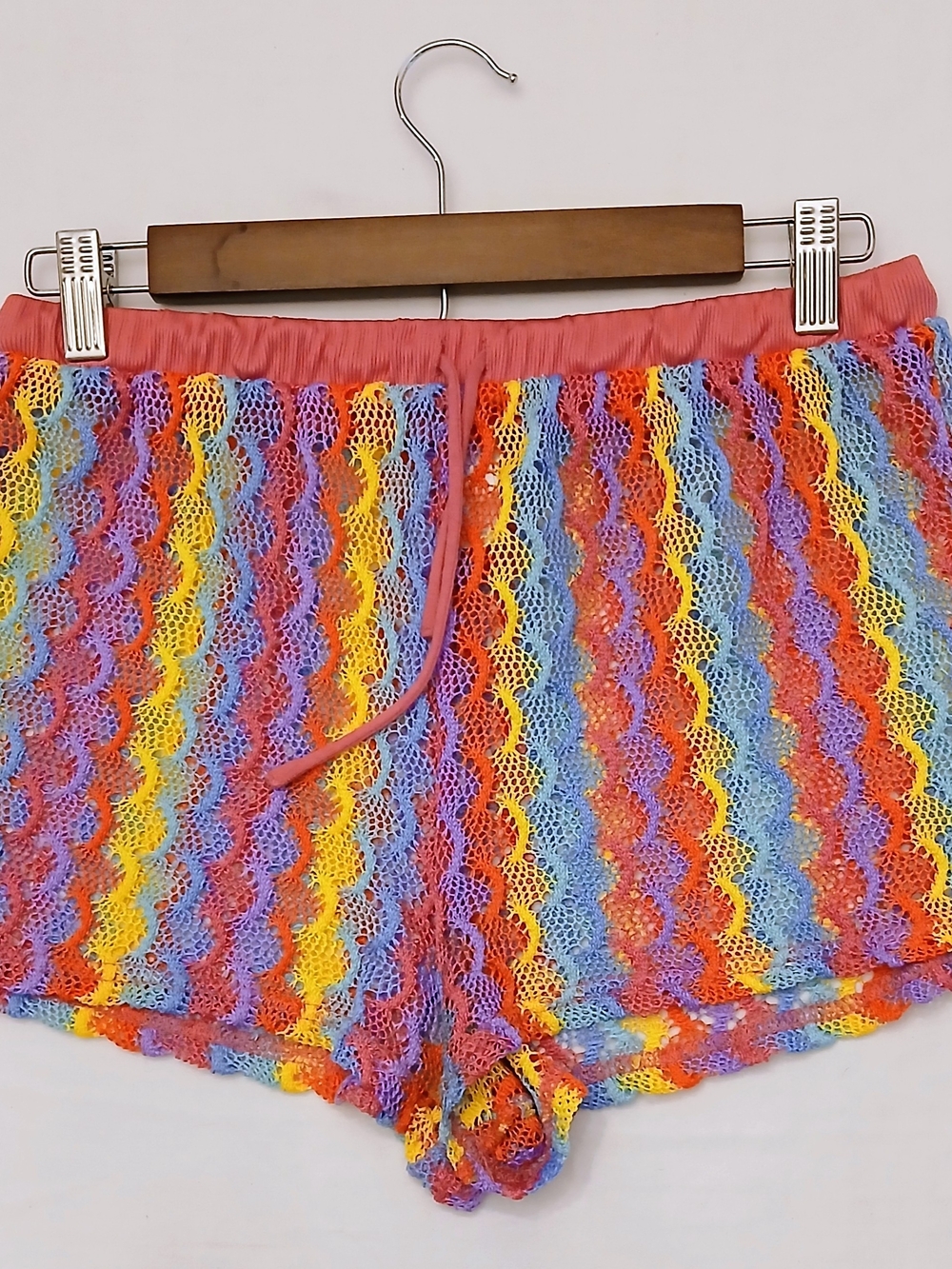 No Boundaries Rainbow Crochet Coverup Shorts Size Medium M 7/9 Beach Festival